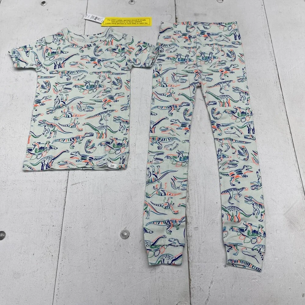 Baby Gap Pajama Set Kids 5-6 Years Green Dinosaur Print Cotton 2 Piece PJs